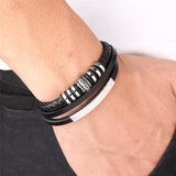 Men's Multi-Layer Leather Bracelet – Luxury Stainless Steel Accents | Perfect New Year's Gift with Velvet Bag