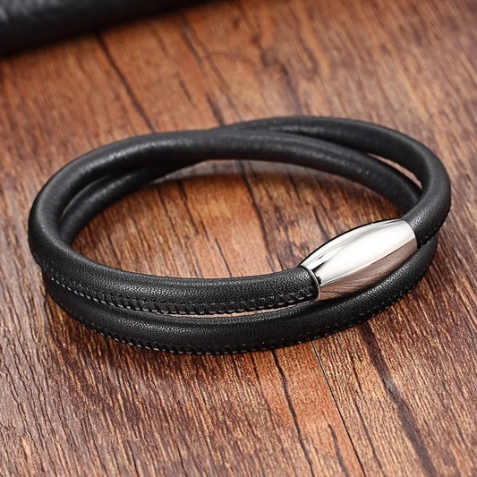 Black Genuine Leather Bracelet for Men – Interlocking Design with Clown Pattern | Happy & Unique Birthday Party Jewelry Gift