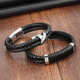 Men's Double-Layer Black Genuine Leather Bracelet – Multiple Styles with Stainless Steel Accents | Stylish Jewelry