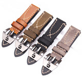 Italy Genuine Leather Watch Strap: 22mm, 24mm Thick Women's Watchband Belt with Stainless Steel Buckle Clasp