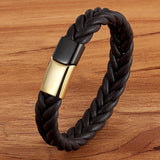 Men's Braided Genuine Leather Wristlet Bracelet – Stainless Steel Magnetic Clasp | Punk Jewelry in 19/21/23cm