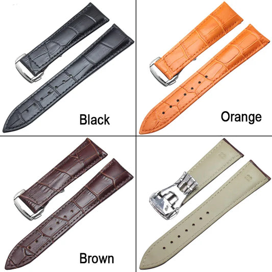 Genuine Leather Watchbands: 20mm and 22mm Straps with Butterfly Deployment Clasp, Replacement Bracelet Accessories