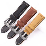 Genuine Leather Watchbands for Men, 22mm and 24mm, in Black, Brown, and Orange, with Retro Brushed Buckle