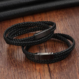 Men's Fashion Charm Bracelet – 316L Stainless Steel Chain with Genuine Braided Leather Design