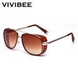 VIVIBEE 2024 Trending Tony Stark Men Sunglasses Vintage Designer Red Lens Sun Glasses Women  Retro Square Shades