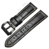 Handmade Retro Genuine Leather Watchband – 22mm/24mm Strap with Stainless Steel Buckle for Men and Women