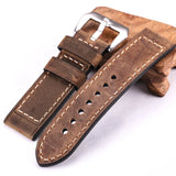 Retro Handmade Cowhide Leather Watchband, Available in 5 Colors for Men and Women, Stainless Steel Buckle, 22mm and 24mm Sizes