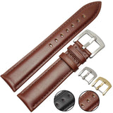 Genuine Leather Watch Band – Soft Black & Brown Strap for Men & Women | 18mm to 24mm with Silver or Gold Metal Buckle