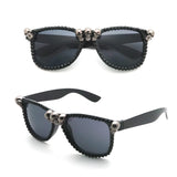 VIVIBEE Vintage Skull Sunglasses Women Black Rhinestone Y2K Retro Cat Eye Sun Glasses for Ladies Round Gothic Halloween Shades