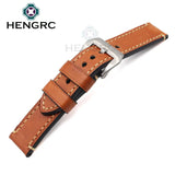 Thick Genuine Leather Watchband Bracelet with Metal Steel Buckle, Available in 24mm, 22mm, 20mm, Watch Strap Accessories