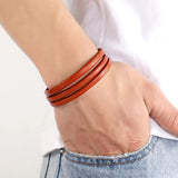 Men's Classic Toggle-Clasp Double-Layer PU Leather Bracelet – Available in Black, Brown, Orange | Stylish Jewelry Gift