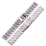 Stainless Steel Watchband with Ceramic Links: Available in 16mm, 18mm, 20mm - Men's and Women's White or Black Strap