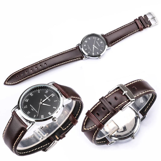 Genuine Leather Watch Strap – Black & Dark Brown Bands for Men & Women | 18mm to 24mm with Polished Buckle