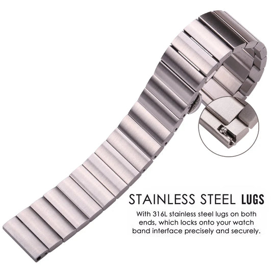 High-Quality Stainless Steel Watchbands - 16mm to 22mm Silver & Black Metal Straps for Huawei Gear S3