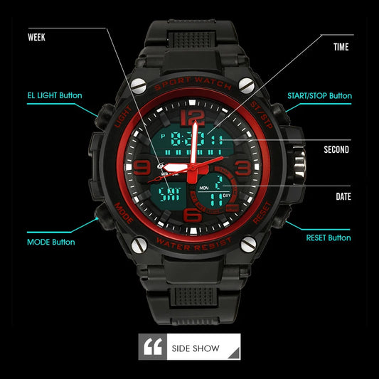 Men’s Military Sports Watch – Waterproof LED Digital Analog Quartz Wristwatch for Army Style