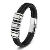 Men's Double-Layer Black Genuine Leather Bracelet – Multiple Styles with Stainless Steel Accents | Stylish Jewelry