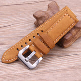 Handmade Italian Genuine Leather Watchband – 22mm/24mm Vintage Strap for PAM Watches with Silver and Black Stainless Steel Pin Buckle