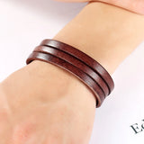 Men's Classic Toggle-Clasp Double-Layer PU Leather Bracelet – Available in Black, Brown, Orange | Stylish Jewelry Gift