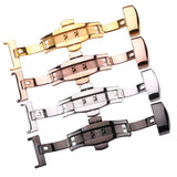 Stainless Steel Deployment Clasp Watchbands – Available in 16mm, 18mm, 20mm, 22mm, and 24mm | Silver, Rose Gold, and Black Buckles for Men and Women