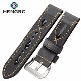 Italian Genuine Leather Watch Strap for Men and Women, Thick Cowhide Band with Metal Buckle, Available in 20mm, 22mm, 24mm