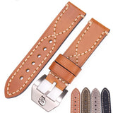 Italy Genuine Leather Watch Strap: 22mm, 24mm Thick Women's Watchband Belt with Stainless Steel Buckle Clasp