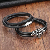 Black Genuine Leather Bracelet for Men – Interlocking Design with Clown Pattern | Happy & Unique Birthday Party Jewelry Gift