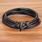 Men's Fashion Black Anchor Bracelet – Popular Hook Design with Knight Courage Charm | Leather Bandage Wristband