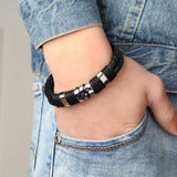 Men's Double-Layer Black Genuine Leather Bracelet – Multiple Styles with Stainless Steel Accents | Stylish Jewelry