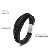 Men's Multi-Layer Genuine Leather Bracelet – Black/Brown Braided Design with Magnetic Clasp | Stylish Birthday Gift Bangle