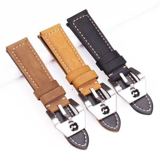 Skull Clasp Watch Straps - 22mm 24mm Genuine Italian Leather, Men's and Women's Watch Bands with Stainless Steel Buckle for PAM