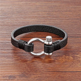 Men's High-Quality Leather Survival Bracelet – Stainless Steel Shackle Buckle with Nautical Sailor Surfer Design | Wristband Jewelry