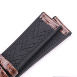 Genuine Leather & Rubber Waterproof Watchband – Coffee & Gray Diving Strap for Men & Women | 20mm, 22mm