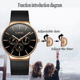 LIGE Classic Women's Watch: Rose Gold Luxury Dress Clock, Fashion Casual Waterproof Quartz Calendar Wristwatch