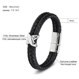 Men's Double-Layer Black Genuine Leather Bracelet – Multiple Styles with Stainless Steel Accents | Stylish Jewelry