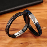 High-Quality Braided Leather Bracelet – Lattice Design with Stainless Steel Magnetic Clasp | Unisex Friendship Jewelry Gift