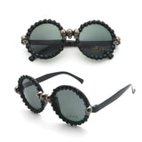 VIVIBEE Vintage Skull Sunglasses Women Black Rhinestone Y2K Retro Cat Eye Sun Glasses for Ladies Round Gothic Halloween Shades