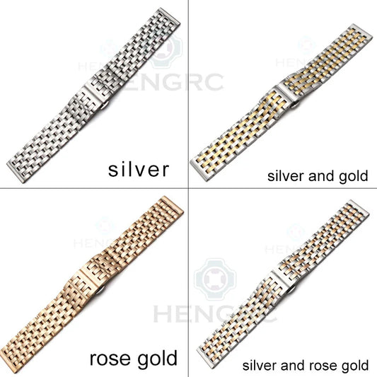 Stainless Steel Watch Band Strap: 20mm, 22mm Straight End Bracelet for Men and Women in Silver and Rose Gold