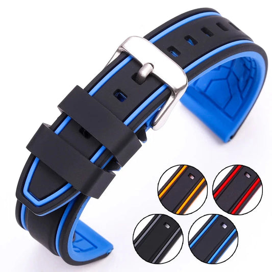 Color-Matching Soft Rubber Watchband for Men and Women – Waterproof Strap Bracelet in Sizes 20mm, 22mm, 24mm, and 26mm | Watch Accessories