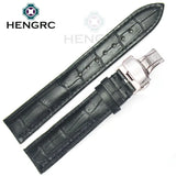 High-Quality Genuine Leather Watchbands for Men and Women, Available in 18mm to 24mm, Black and Brown, with Deployment Clasp