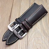 Vintage Genuine Leather Watch Straps for Men – 22mm and 24mm Bands with Brushed Stainless Steel Buckle