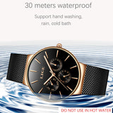 LIGE Classic Women's Watch: Rose Gold Luxury Dress Clock, Fashion Casual Waterproof Quartz Calendar Wristwatch