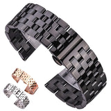 Solid Stainless Steel Watch Bands - Men's & Women's Silver, Black, Rose Gold Bracelets with Deployment Clasp, 20mm to 26mm