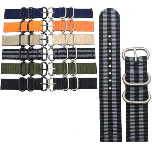 Nylon Watchband in 18mm, 20mm, 22mm, and 24mm – 6 Stylish Colors for Men and Women | Sporty Canvas Strap with Silver or Black Buckle