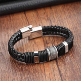 Men's Double-Layer Black Genuine Leather Bracelet – Multiple Styles with Stainless Steel Accents | Stylish Jewelry