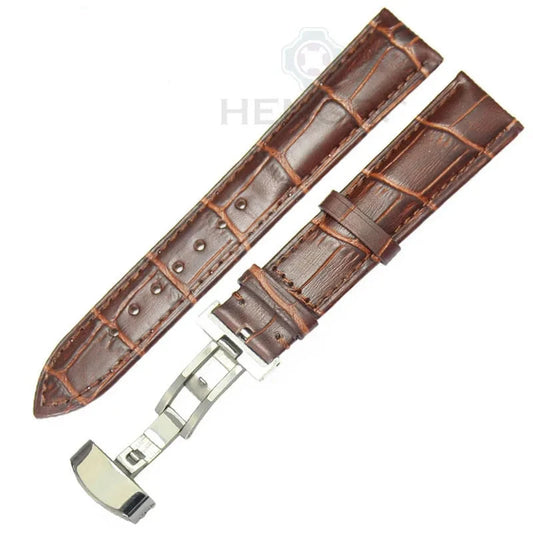 Soft Genuine Leather Watch Band – Black & Brown Strap with Deployment Clasp for Tissot | 18mm to 24mm Sizes Available