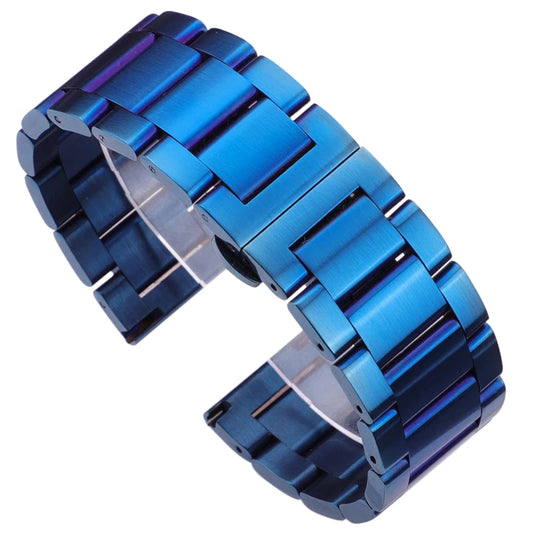 Metal Watch Bracelet - Stainless Steel in Blue and Silver, Available in 18, 20, 21, 22, 23, and 24mm with a Fold Deployment Clasp