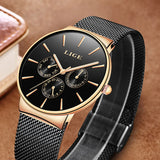 LIGE Classic Women's Watch: Rose Gold Luxury Dress Clock, Fashion Casual Waterproof Quartz Calendar Wristwatch