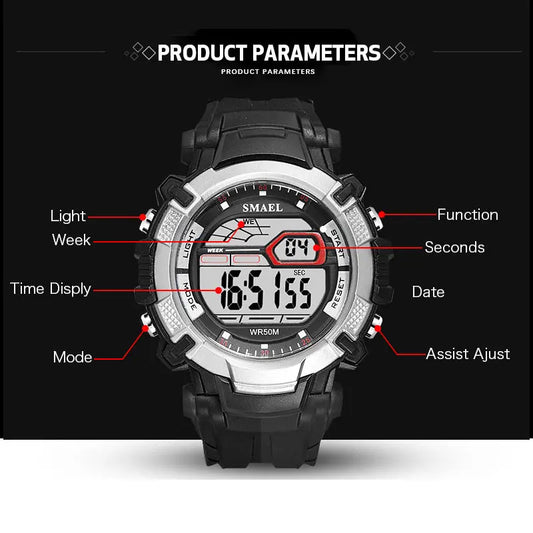 Top Brand Men's Sports Watch, Luxury Military-Style Digital LED Waterproof Wristwatch