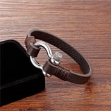 Men's High-Quality Leather Survival Bracelet – Stainless Steel Shackle Buckle with Nautical Sailor Surfer Design | Wristband Jewelry