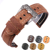 Genuine Italian Leather Watch Straps: 22mm and 24mm Thick, Handmade and Soft with Retro Steel Buckle